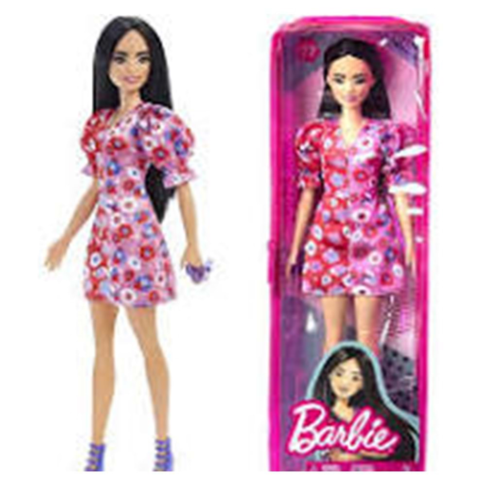 HBV11 Barbie Fashionistas Çiçekli Elbiseli, Siyah