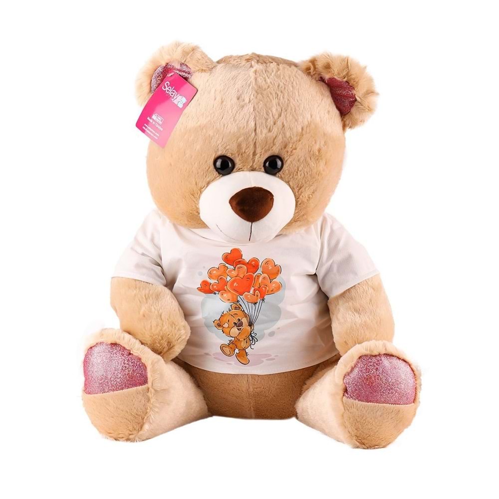 SELAY 1695 BASKILI TİŞÜRTLÜ AYI PEMBE 46 CM
