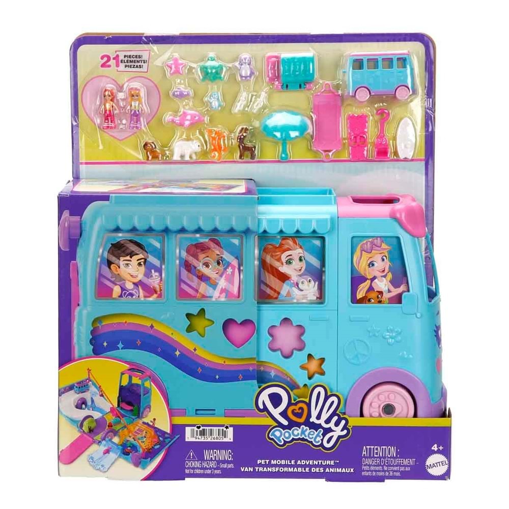 MATTEL JCC22 Polly Pocket Dönüşebilen Evcil Hayvan Karavanı Oyun Seti