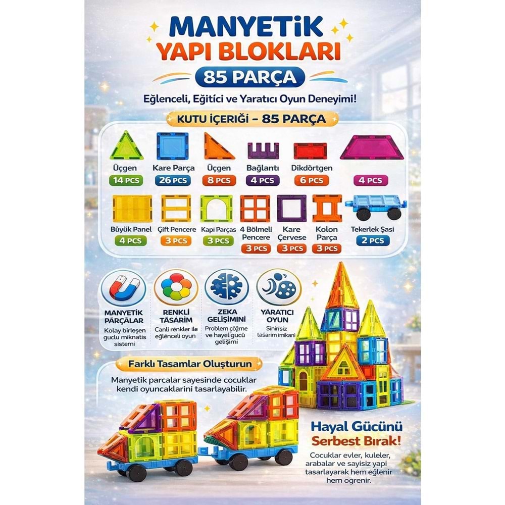 DUDE SH40762 85 PARÇA MAGNET STANDART SERİ RENKLİ BLOKLAR