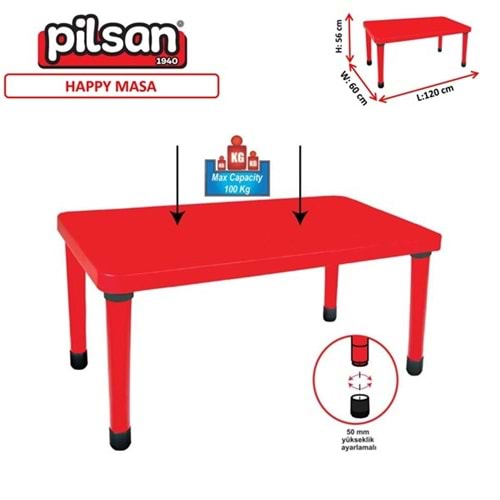 PİLSAN 03 491 HAPPY MASA 60X120 (KIRMIZI)