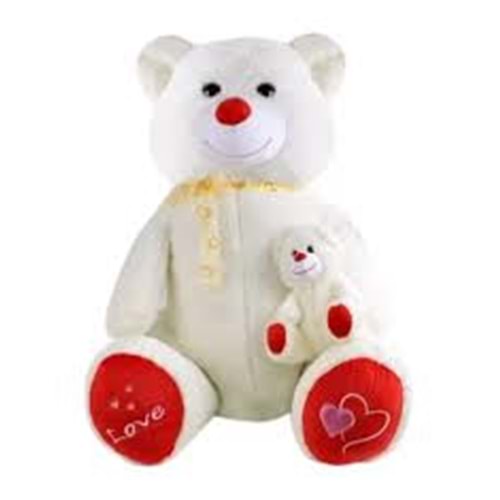 SELAY 1085 GÜLEN YAVRULU AYI 95 CM-BEYAZ