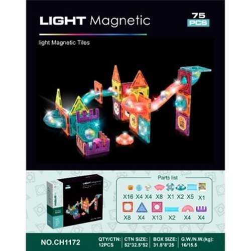 BAŞEL CH1172 Magnetic Tiles Light Version 75 Parça