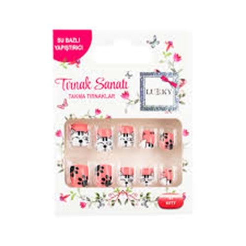 MEGA LUKKY KEDİ BASKILI YAPIŞKANLI TAKMA TIRNAK SETİ