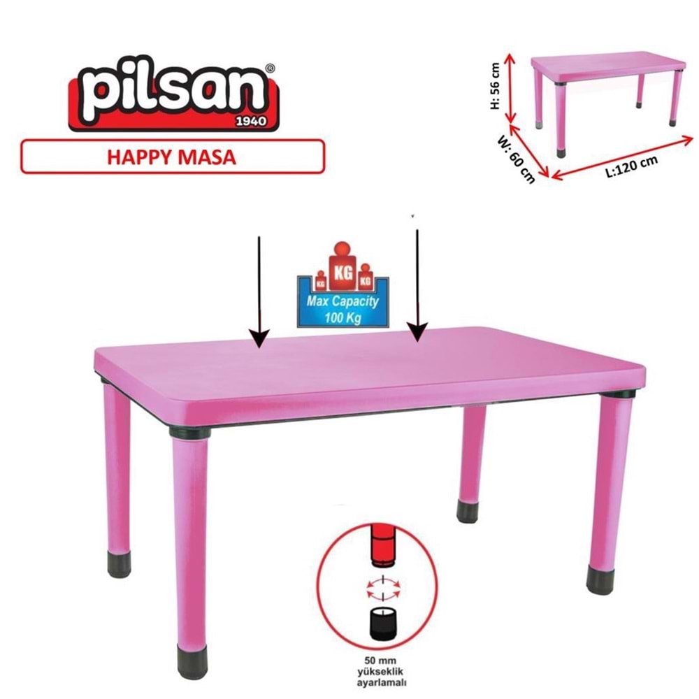 PİLSAN 03 491 HAPPY MASA 60X120 (AÇIK PEMBE)