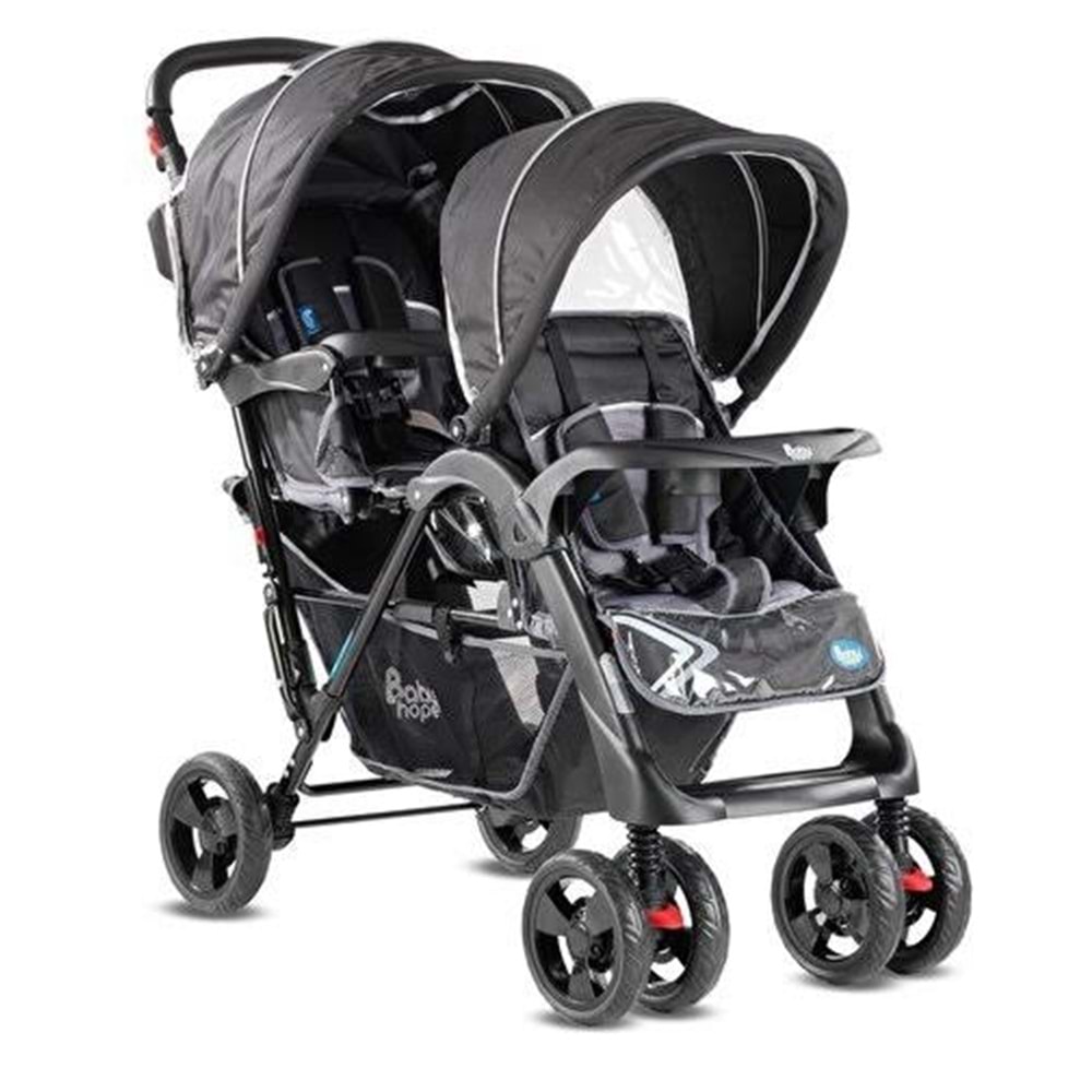 BABYHOPE P-738 İKİZ PUSET ( GRİ )