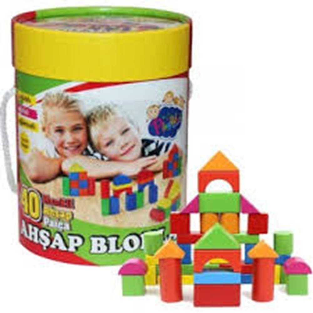 ONY-230 SİLİNDİR KUTUDA 40 PARÇA RENKLİ AHŞAP BLOKLAR