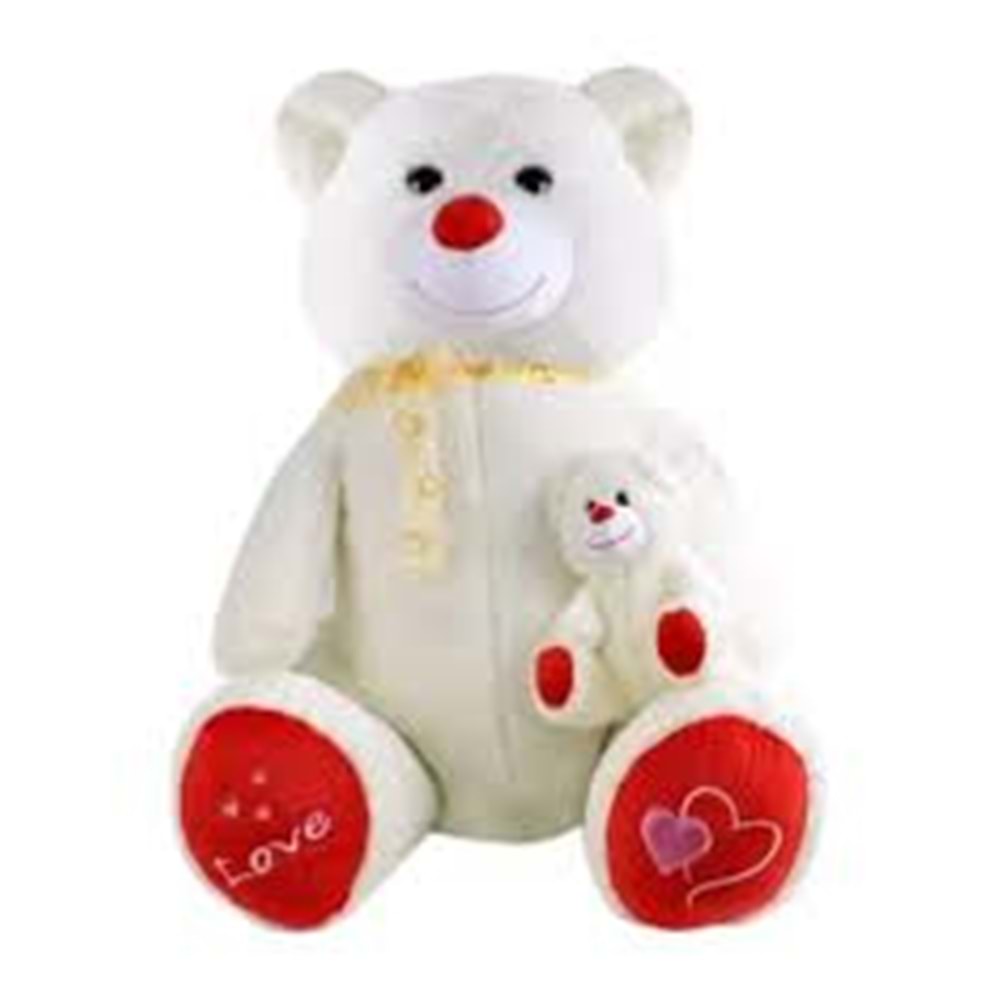 SELAY 1085 GÜLEN YAVRULU AYI 95 CM-BEYAZ