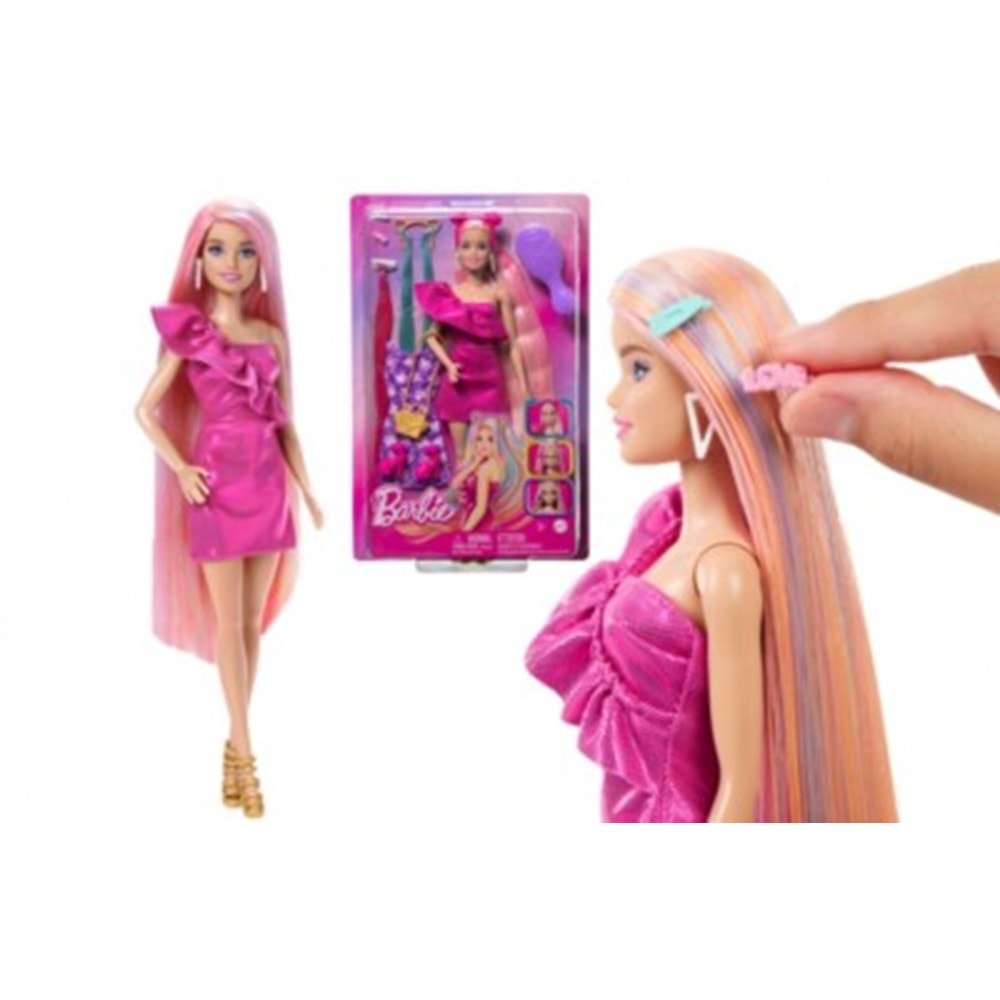 MATTEL JDC85 Barbie Upuzun Muhteşem Saçlı Bebekler Pembe Saçlı Bebek