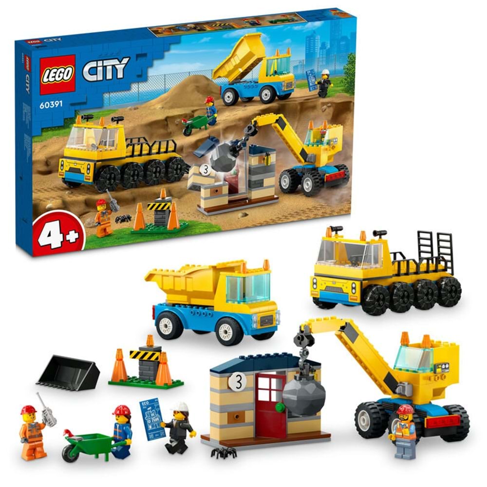 LEGO 60391 City ­ İnşaatKamyonları ve Yıkım Gülleli Vinç235 parça +4 yaş