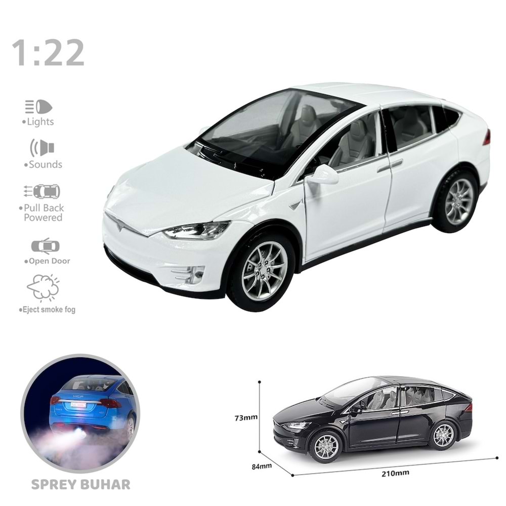VARDEM HCL511ACEK BIRAK 1:22 SESLI VE ISIKLI BUHARLI TESLA ARABA