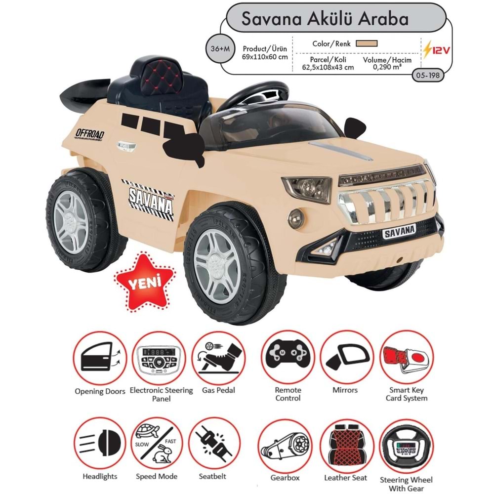 PİLSAN 05 198 SAVANA AKÜLÜ ARABA 12V KUMANDALI (BEJ)