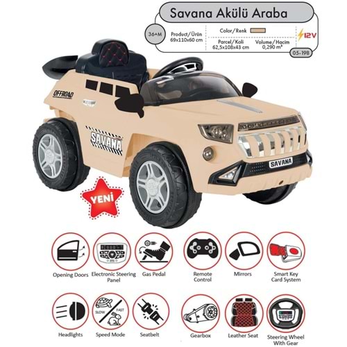 PİLSAN 05 198 SAVANA AKÜLÜ ARABA 12V KUMANDALI (BEJ)